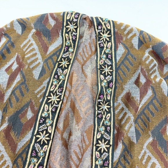 Soft Surroundings Asmara Embellished Beaded Knit Tapestry Wrap Earthy Ikat - Picture 10 of 16